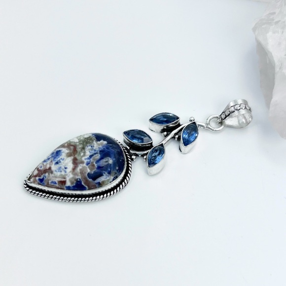 *SOLD Blue Topaz & Sodalite Designer Pendant Vintage New Sterling Silver 925 - Picture 3 of 8